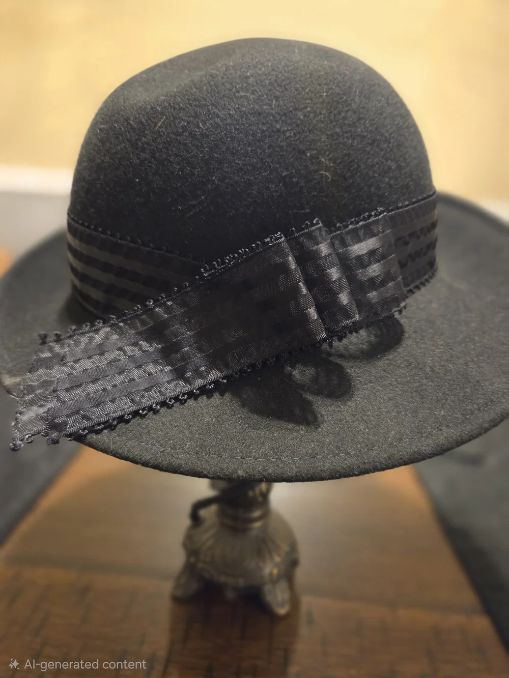 Liz Claiborbe Black Bow Cloche Hat